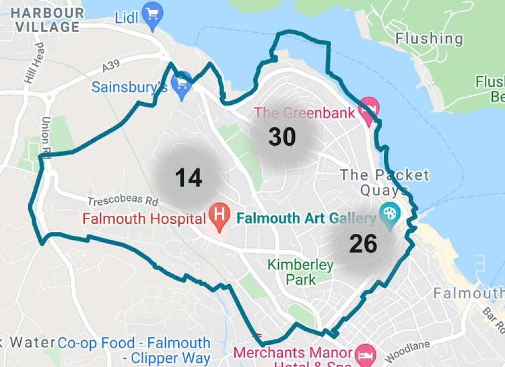 A crime map for Penwerris and Trescobeas. As shared by the police website (police.uk).