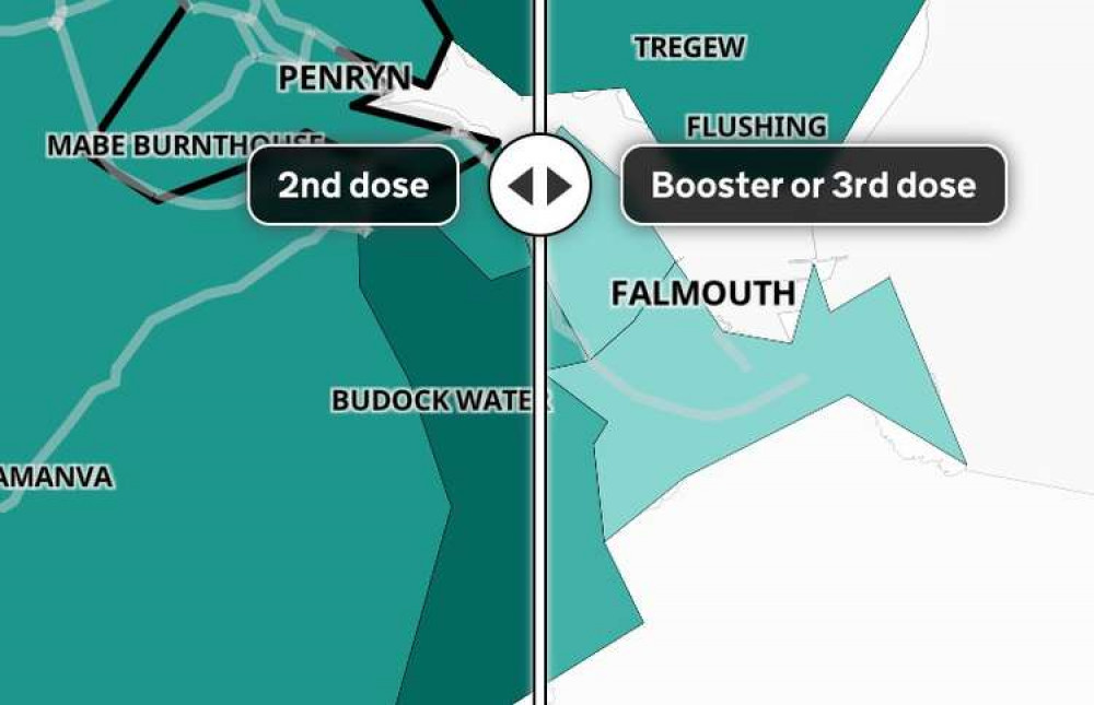 The percentages of people vaccinated in Falmouth and Penryn.