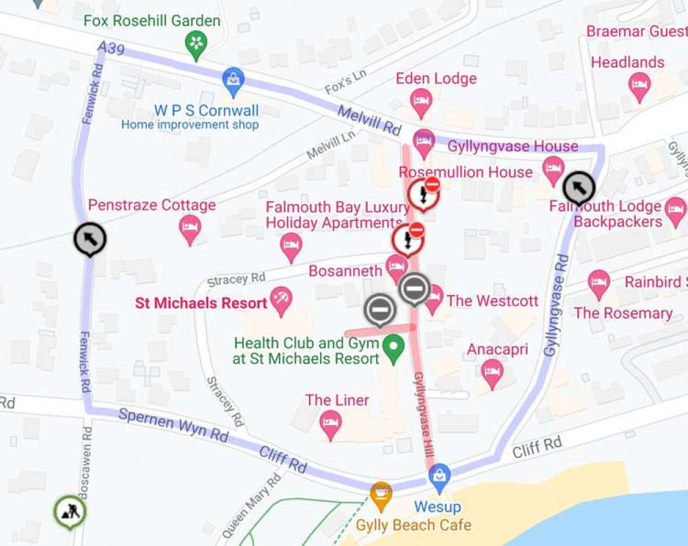 The map of the roadworks showing the diversion route. Credit: Onenetwork/Google.