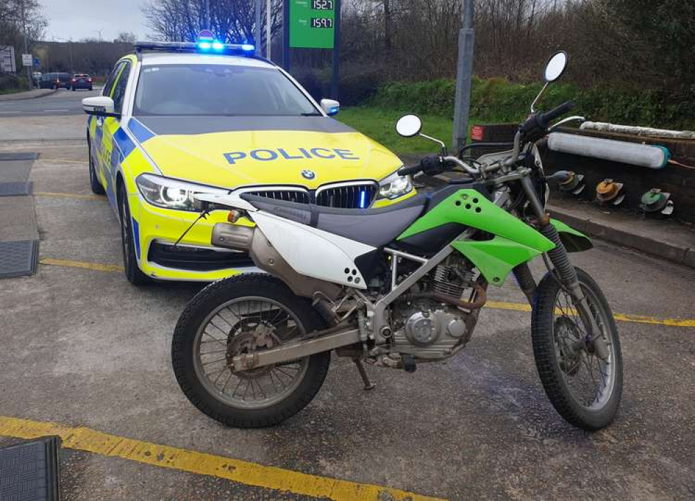 The bike stopped in Penryn. Picture shared by: Devon and Cornwall Roads Policing Team.