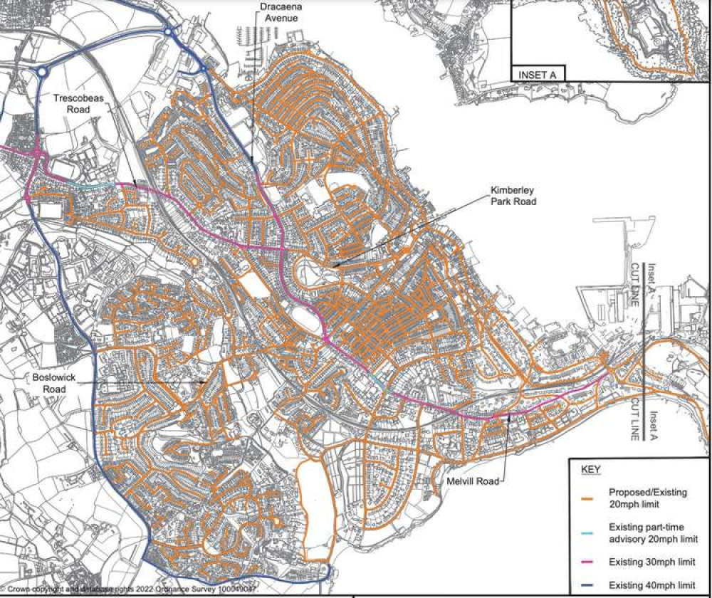 The proposed 20mph plans for Falmouth.