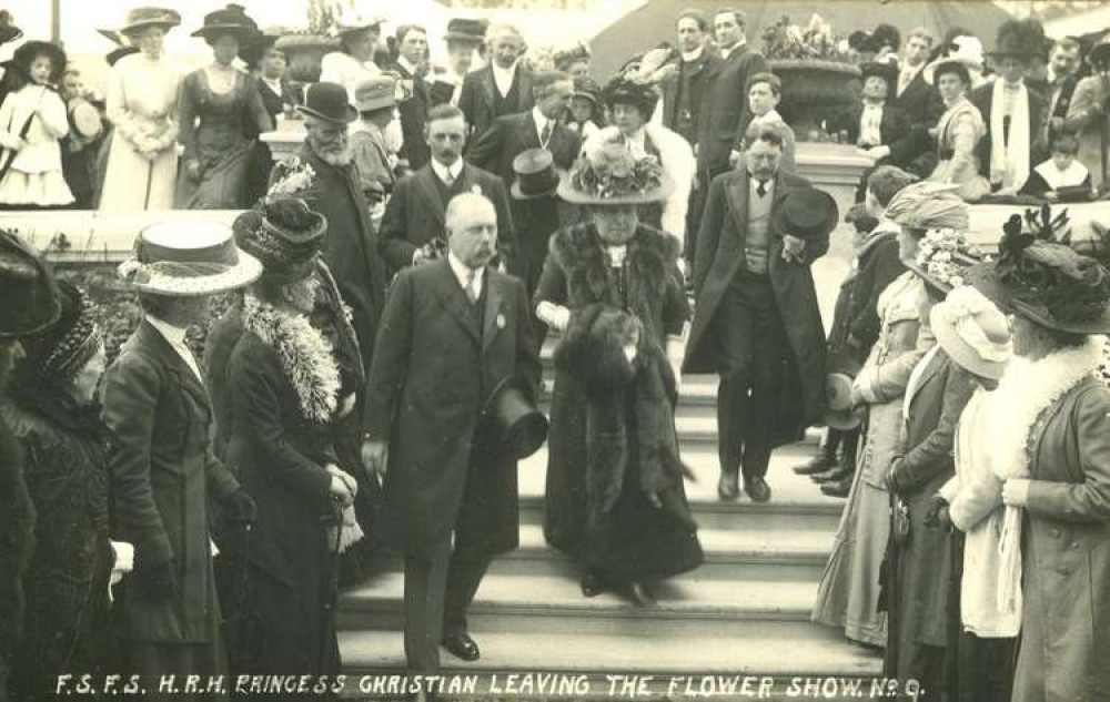 First Falmouth Spring Flower Show opened by Queen Victoria's daughter Princess Christian on 21st April 1910. Seen here leaving Gyllyngdune Gardens. Photo credit: The Poly. First Falmouth Spring Flower Show opened by Queen Victoria's daughter Princess Christian on 21st April 1910. Seen here leaving Gyllyngdune Gardens. Photo credit: The Poly.
