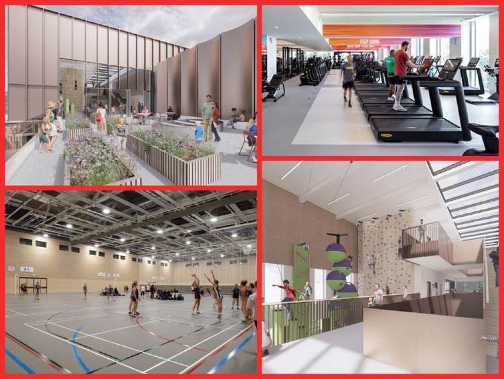 Designs for other areas of the centre. Clockwise from top left: the roof terrace, the gym, the clip and climb area and the sports hall (Image: Transform Kingston)