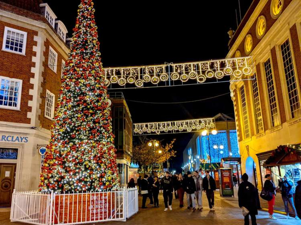 Lights and a Christmas tree on Clarence Street (Image: Ellie Brown)