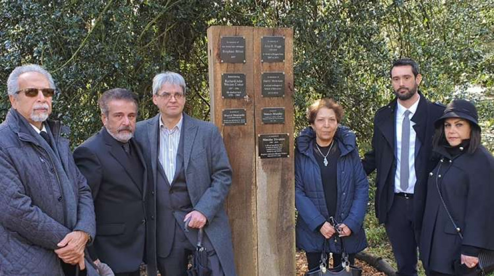 Ardeshir Tahmasebi (Saeed's father), Masood Ebrahim (Niloufar's father), Associate Dean of Education Dr Steven Bastow, Shahin Shakooea (Niloufar's mother), Faculty support manager Philip Lindsay and Sara Rastgou (Saeed's mother) by the pla Ardeshir Tahmasebi (Saeed's father), Masood Ebrahim (Niloufar's father), Associate Dean of Education Dr Steven Bastow, Shahin Shakooea (Niloufar's mother), Faculty support manager Philip Lindsay and Sara Rastgou (Saeed's mother) by the pla