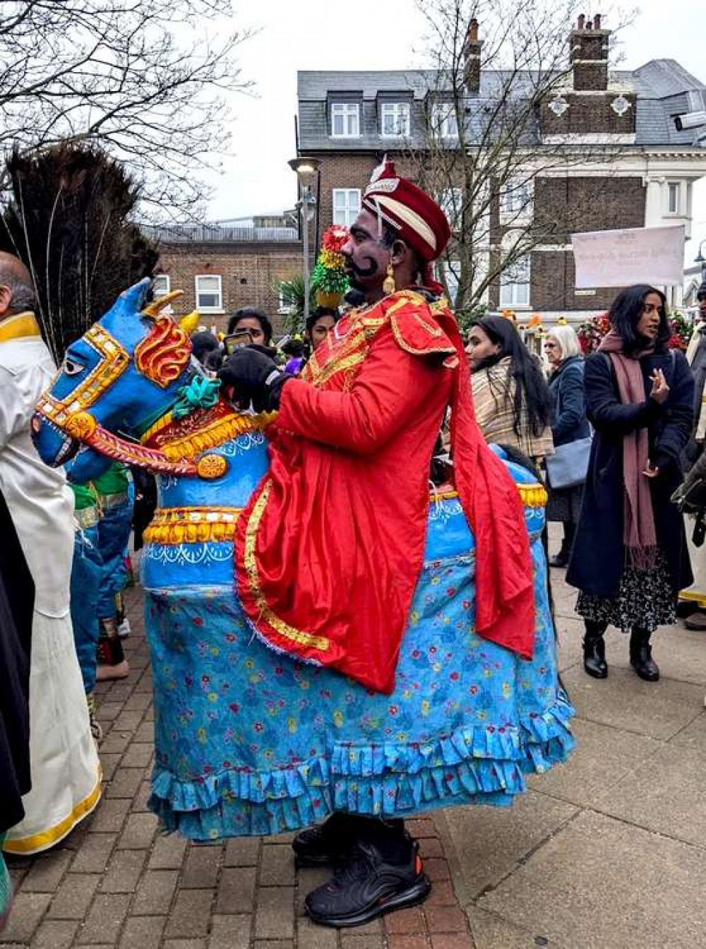 A Poikkaal Kuthirai Aattam dancer in the Square (Image: Ellie Brown)