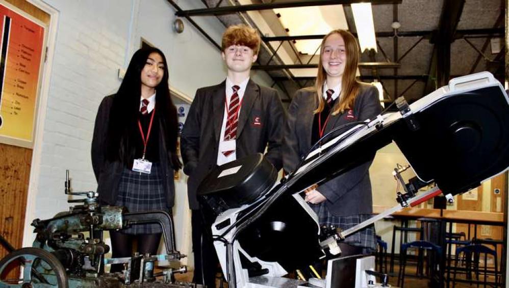 Engineering students at Ashby School are pictured with the old saw (left) and its replacement Engineering students at Ashby School are pictured with the old saw (left) and its replacement
