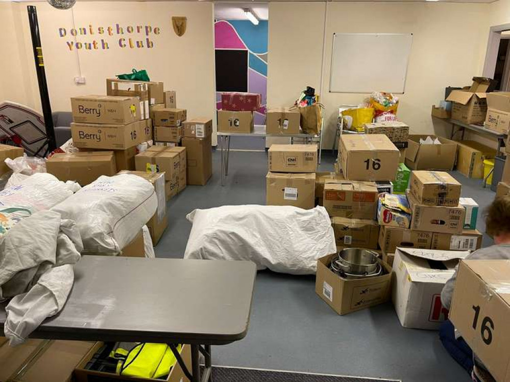 The items were boxed up ready to be transported to the Ukraine border in Poland next week