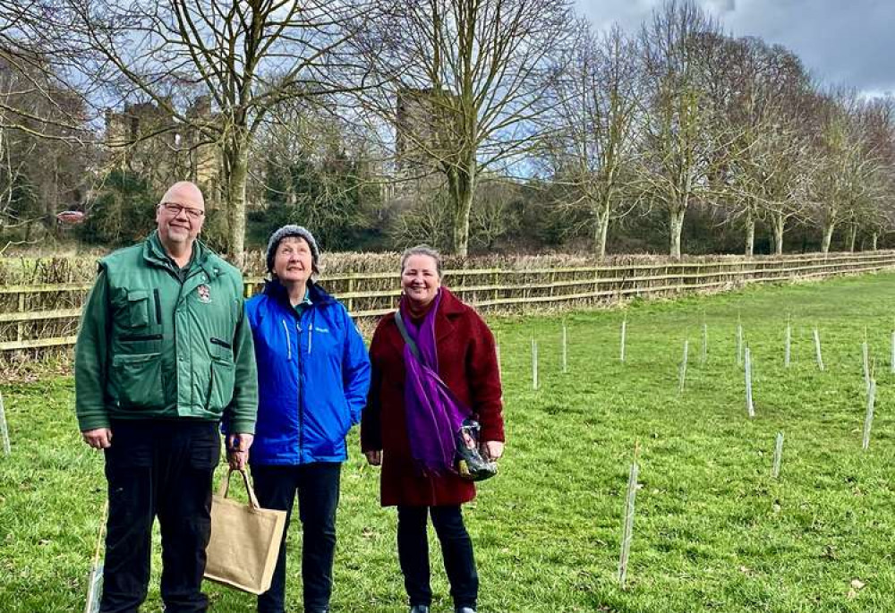 Ashby tree warden Melinda Bell (centre) with councillor Barbara Kneale and the town council's head groundsman. Photos: Ashby Nub News