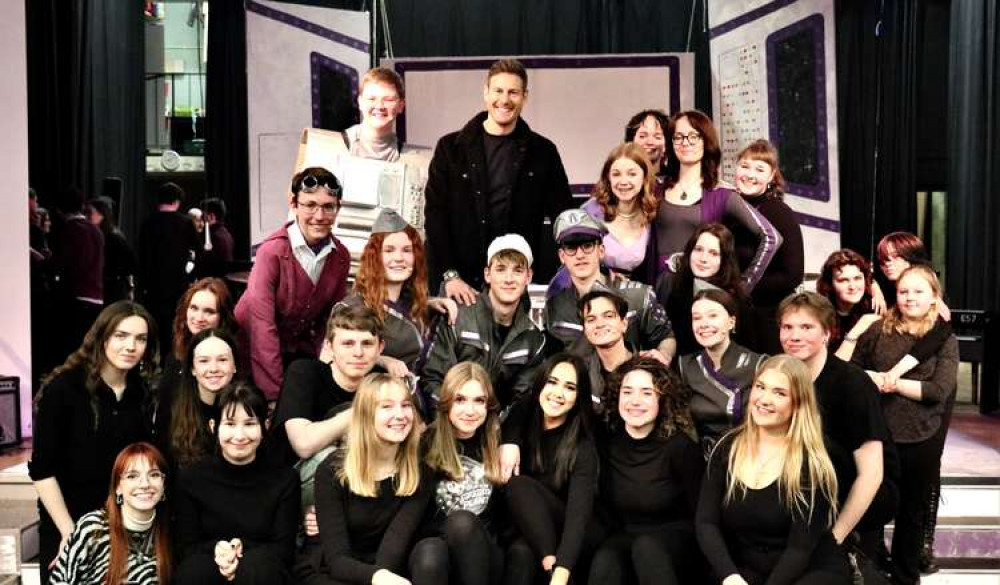 Tom Hopper and Ashby School students during rehearsals for Return to the Forbidden Planet. Photo: Ashby School