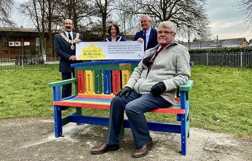 [L-R) Chairman of NWLDC, Cllr Virge Richichi, Ashby Town Mayor, Cllr Rita Manning, Deputy Leader of NWLDC, Cllr Robert Ashman and Cllr John Clarke at Hood Park in Ashby