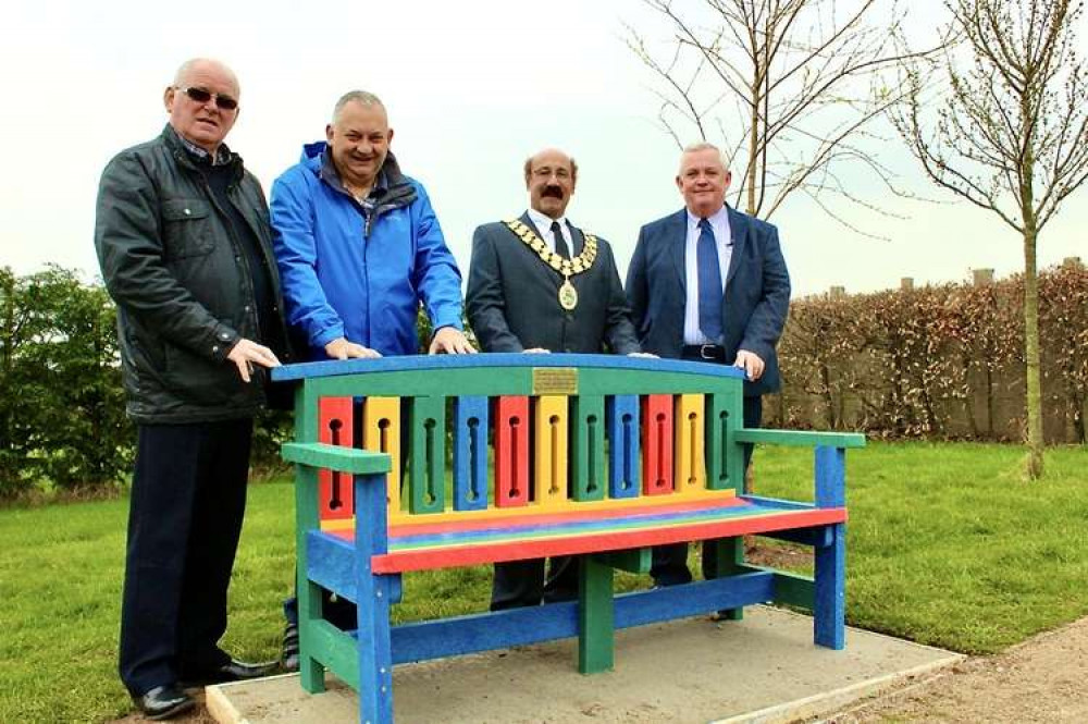 (L-R) Measham Parish Cllr David Wright, Chairman of Measham Parish Council, Cllr Colin Manifold, Chairman of NWLDC, Cllr Virge Richichi and Deputy Leader of NWLDC, Cllr Robert Ashman at Measham Cemetery