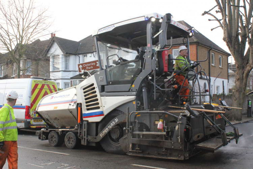 Resurfacing work on Osterley Avenue. (Image: Hounslow Council)