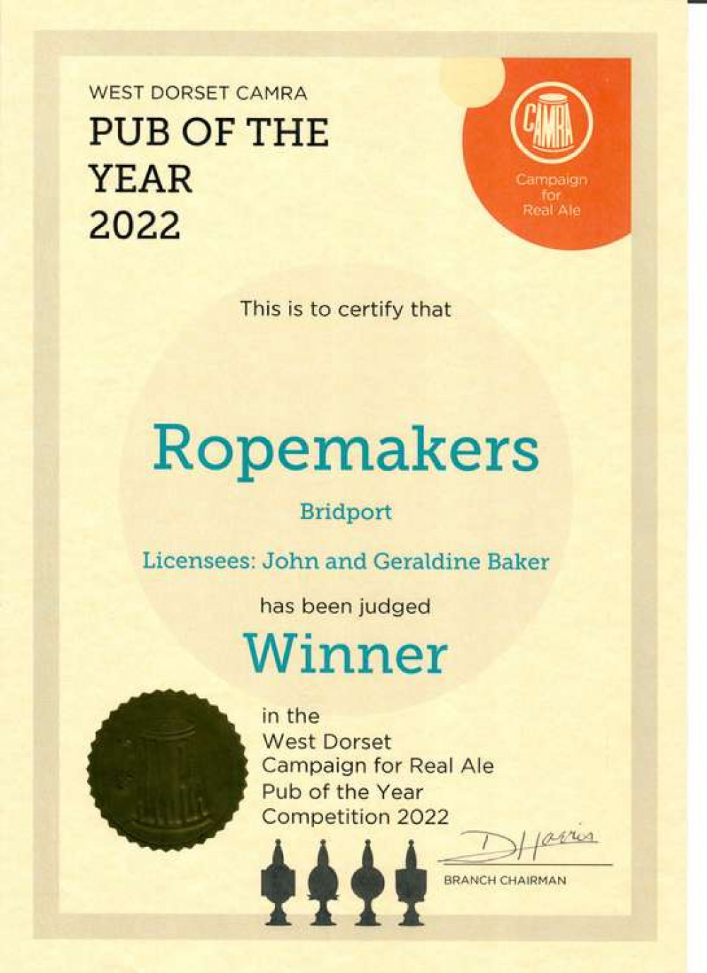 The Ropemakers has been named West Dorset CAMRA's Pub of the Year