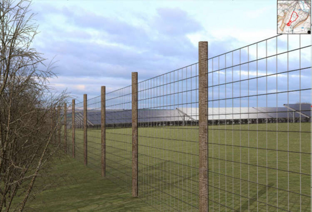 Illustration of how the panels and security fence might look- courtesy Enviromena