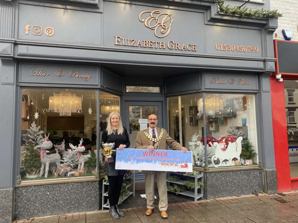 Coalville winner, Jodi Nicholson, owner of Elizabeth Hair and Beauty with Cllr Virge Richichi, Chairman of North West Leicestershire District Council