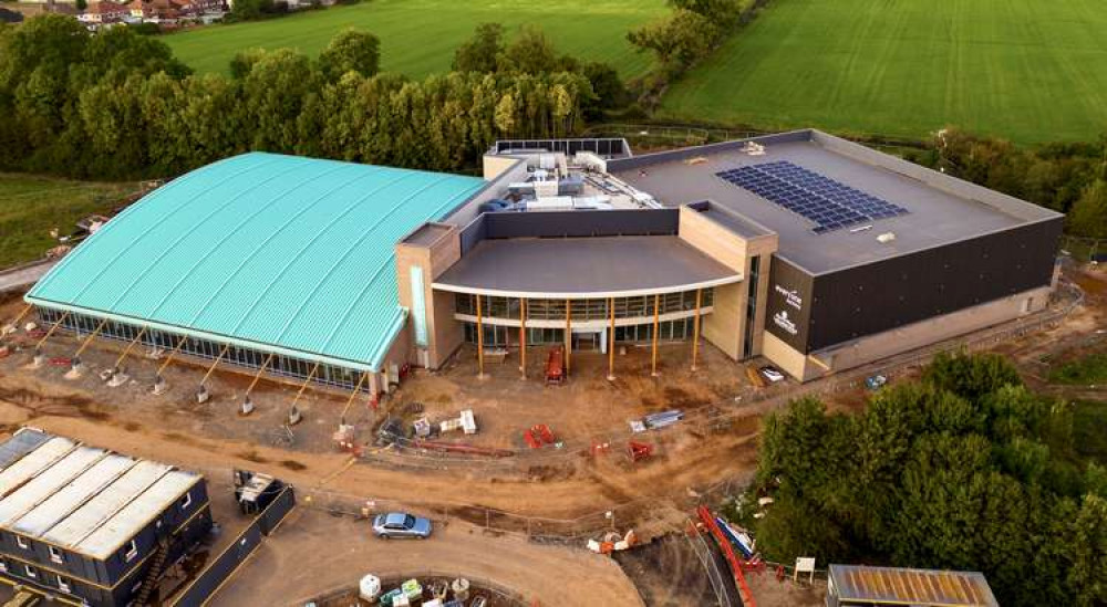 An aerial view of the leisure centre under construction