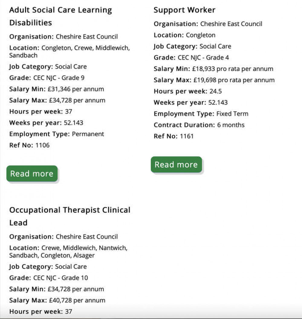 While all of the departing have been replaced, there are an additional three adult care sector vacancies in Congleton.