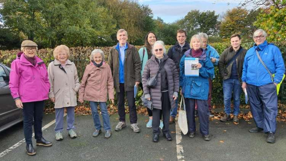 Councillor Lesley Smetham (front, left) at Gawsworth Village Hall before a "Save Our Parishes" leaflet drop in the area.