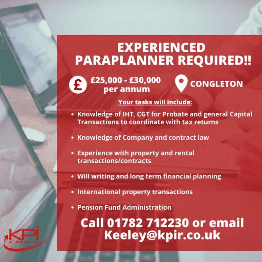 Great pay, and on our doorstep. Is this Congleton job for you? (Image - KPI Recruiting)