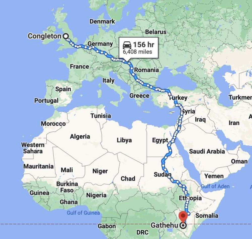 It would take you six-and-a-half days to travel to Gathehu from Congleton. (Image - Google)