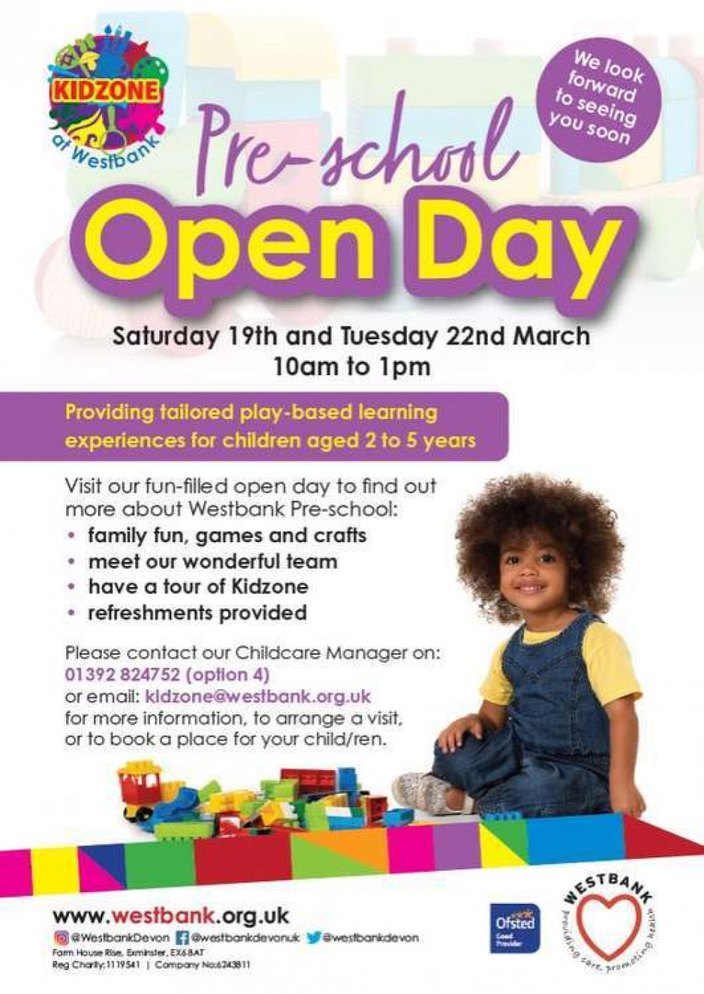 A pre-school open day will be held at Westbank Community Centre in Exminster A pre-school open day will be held at Westbank Community Centre in Exminster