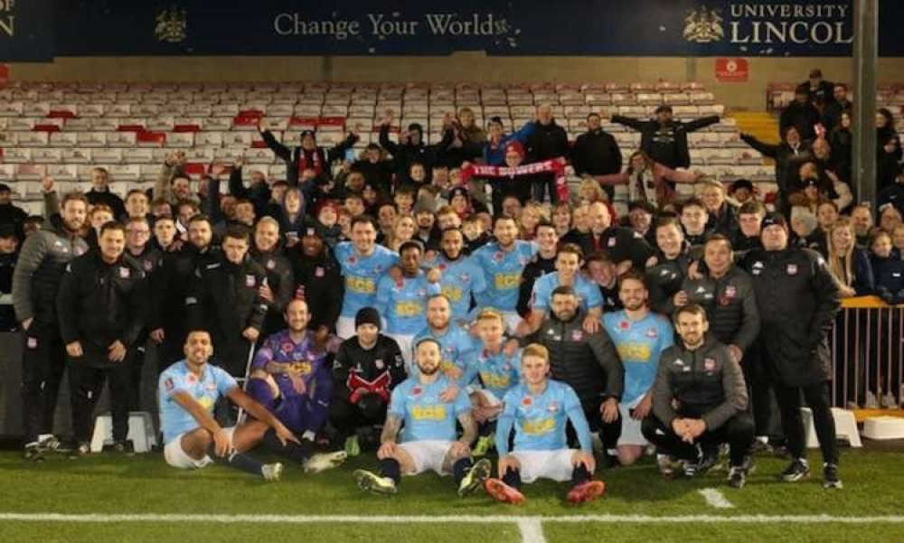 Bowers & Pitsea with their fans after the match. Bowers & Pitsea with their fans after the match.