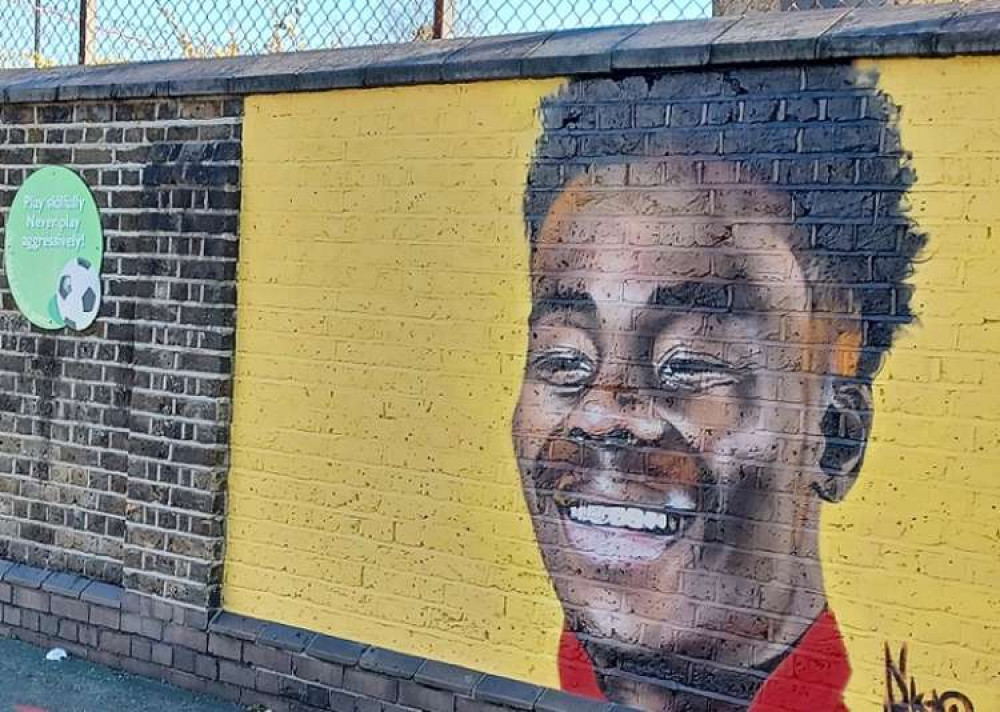 Mural painting at Edward Betham Primary School of Bukayo Saka. (Image: Ealing Council)