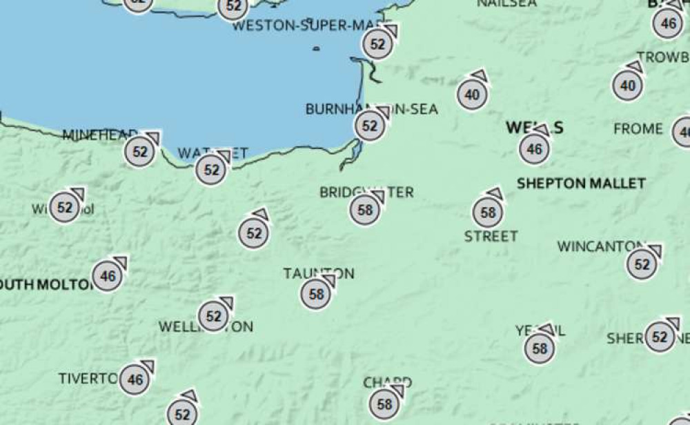 The Travel Somerset wind speed map