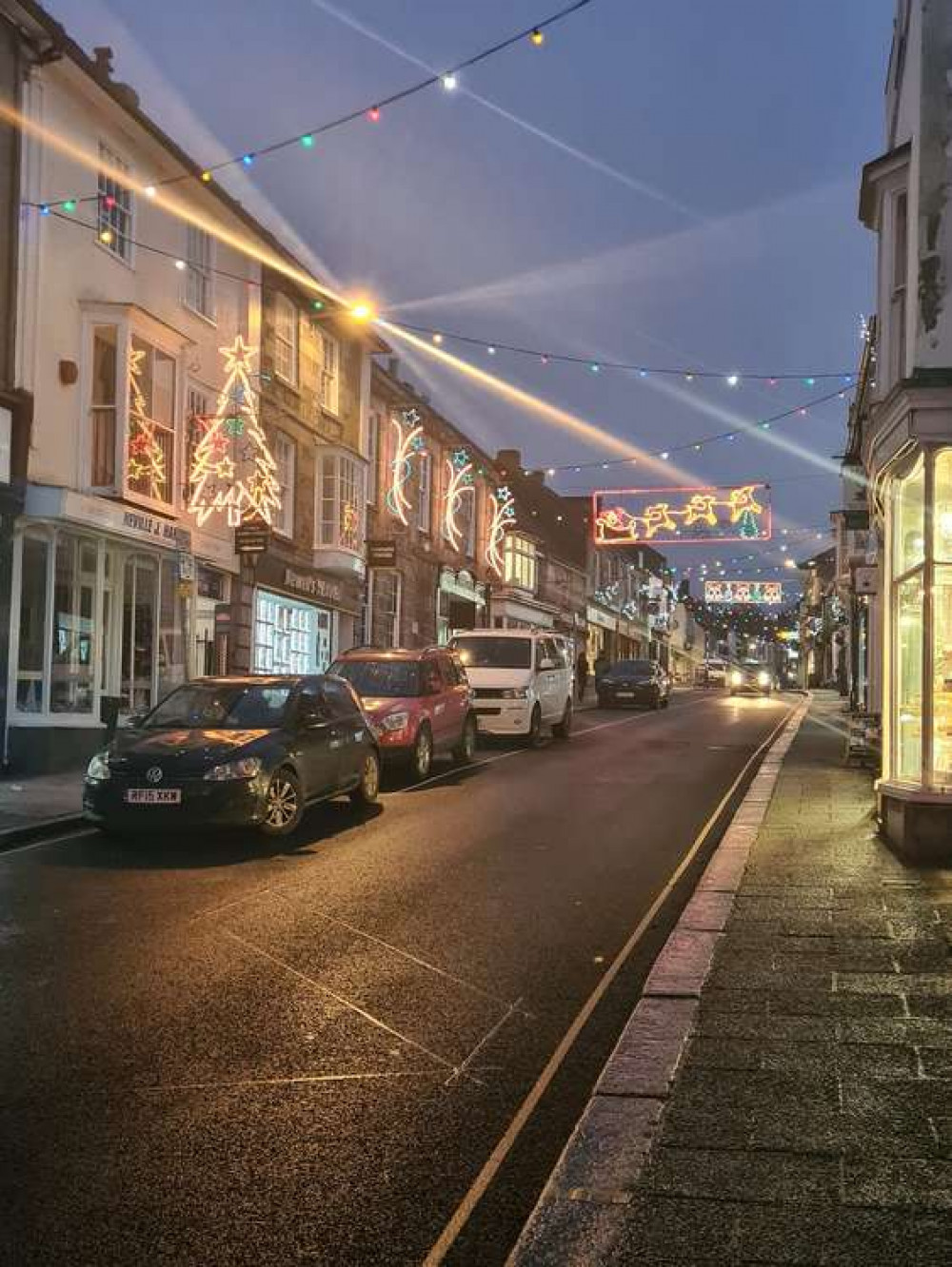 The Christmas lights put up in the town this year. Photo shared by Helston Christmas Lights.