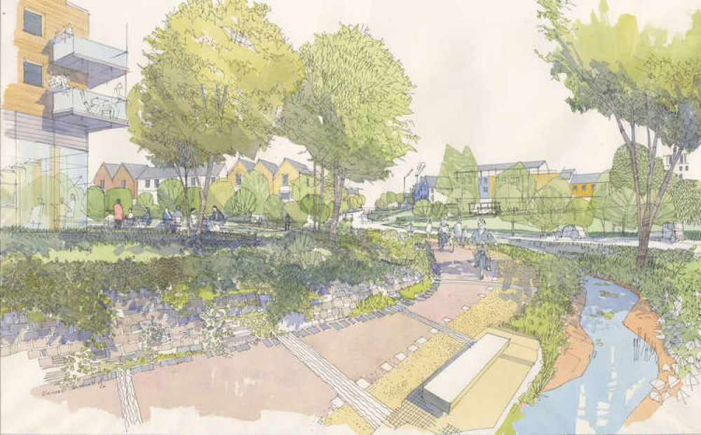 Langarth Boulevard - an artists impression of the planned Langarth Garden Village.