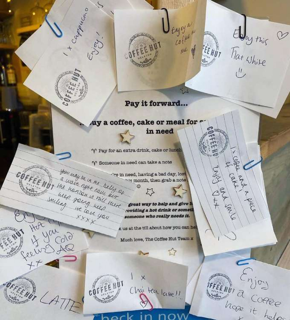 The Pay it Forward board at The Coffee Hut Helston. Credit: The Coffee Hut. The Pay it Forward board at The Coffee Hut Helston. Credit: The Coffee Hut.