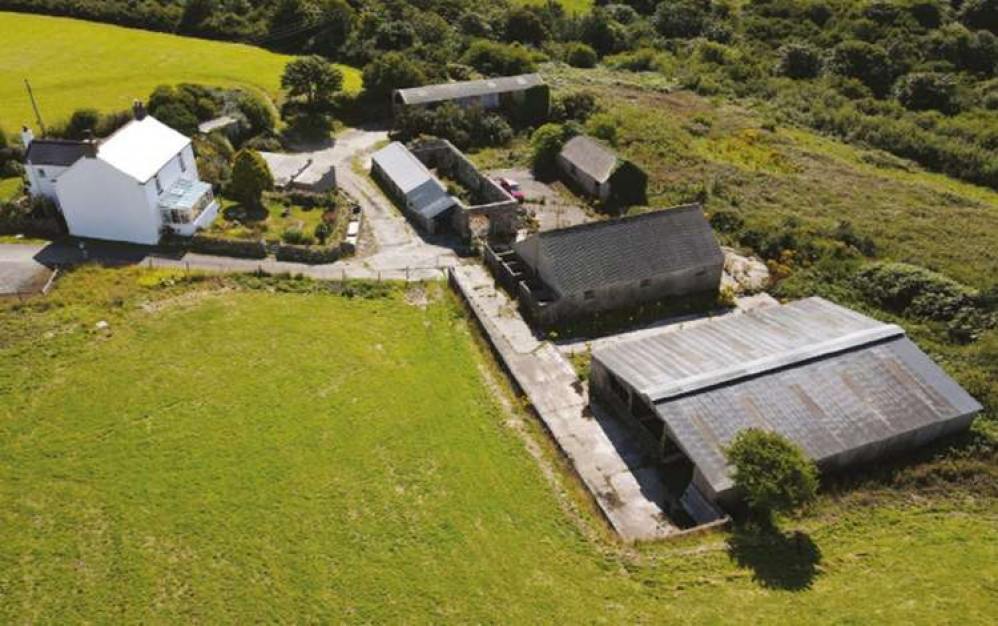 Aerial view of Manderley Farm. Where the dwelling and holiday lets will be built.