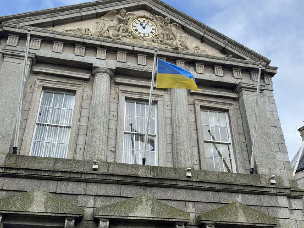 A Ukraine flag has been put up at The Guildhall, Helston.