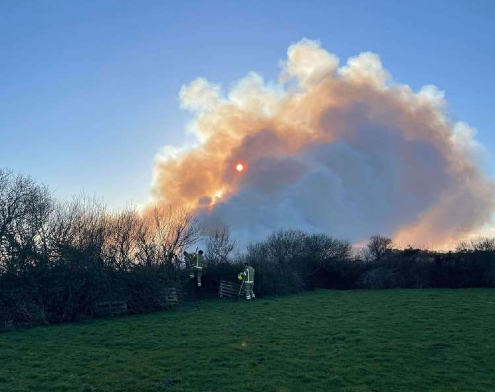 Fire team from St. Keverne station tackle the blaze in the Goonhilly area.