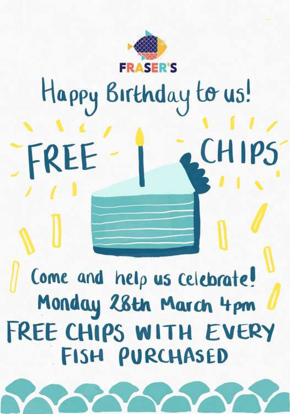 Join the party at Fraser's Helston with free chips.