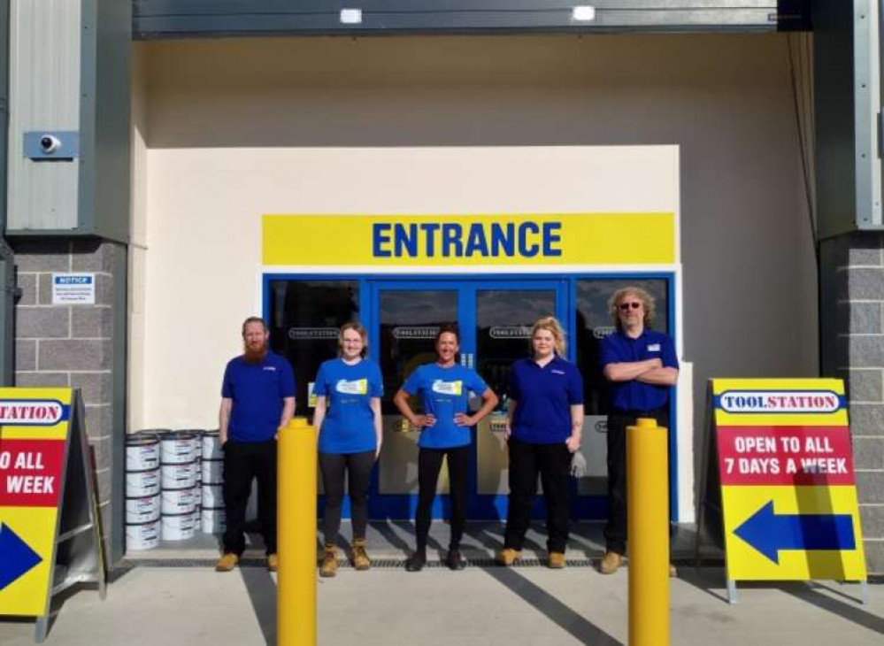 Staff outside the new Helston Toolstation store.