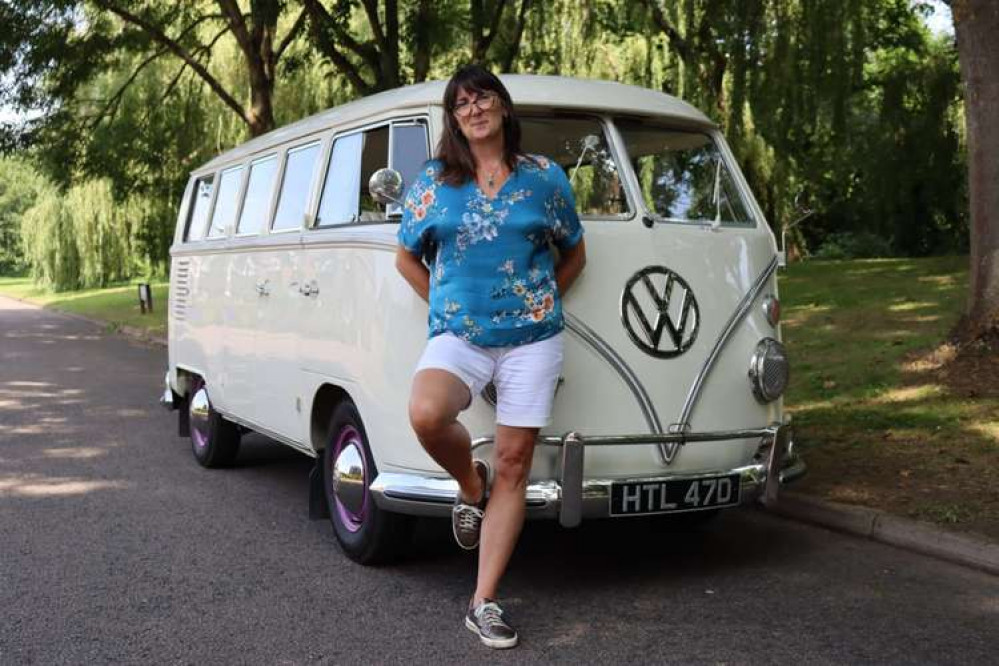 Kate Peto with Penny, her VW campervan specially equipped for weddings. CREDIT: Kate Peto