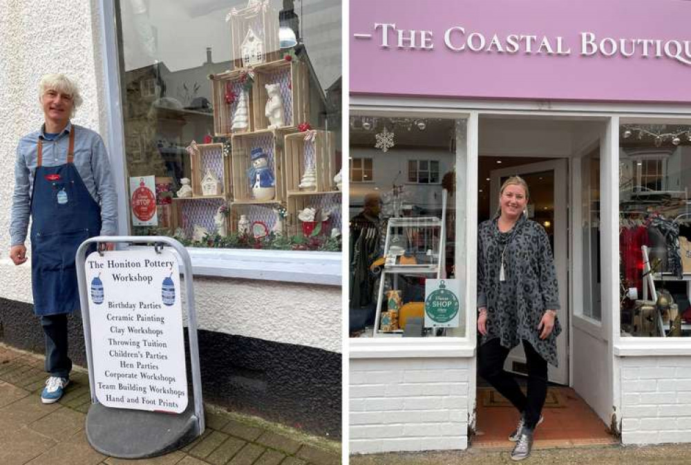 L: Ian Harbour from The Honiton Pottery Workshop. R: Gem from Honiton's The Coastal Boutique. Credit: EDDC