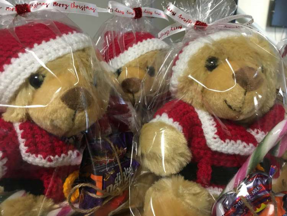 The teddies with their Christmas crochet coats and hats. Photo: Devon Freewheelers. The teddies with their Christmas crochet coats and hats. Photo: Devon Freewheelers.