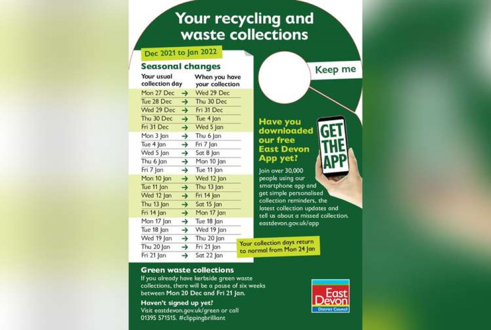 Collections will return to normal on 24 January. Credit: East Devon District Council Collections will return to normal on 24 January. Credit: East Devon District Council