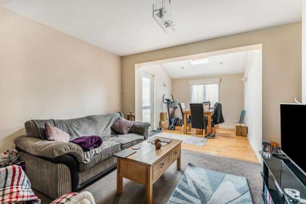 The living room has a dining area to it