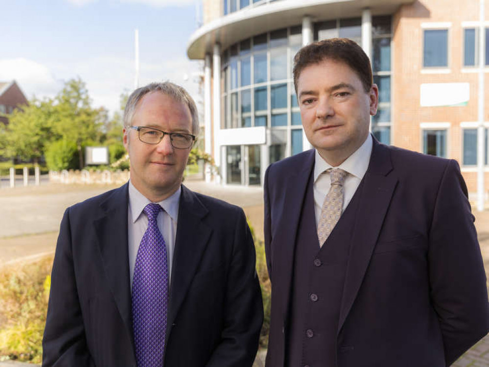 Sam Corcoran and Craig Browne outside Westfields, Cheshire East's HQ in Sandbach.