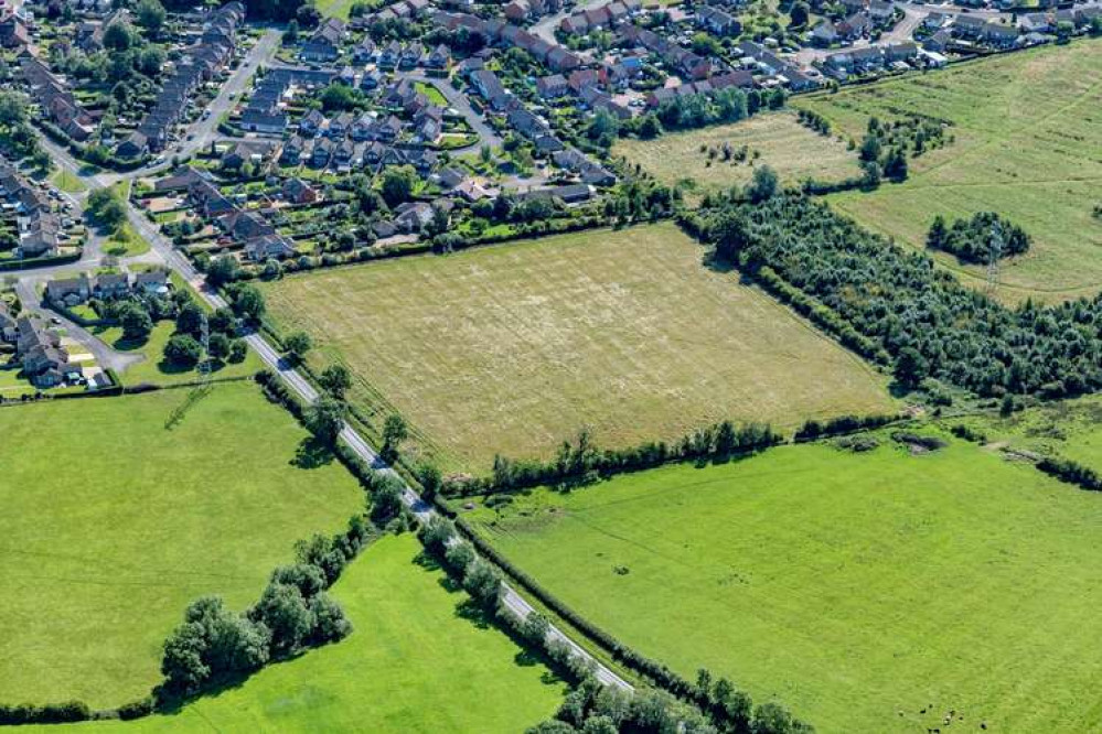 An aerial view of the land off Braunston Road, Oakham, acquired by Bellway