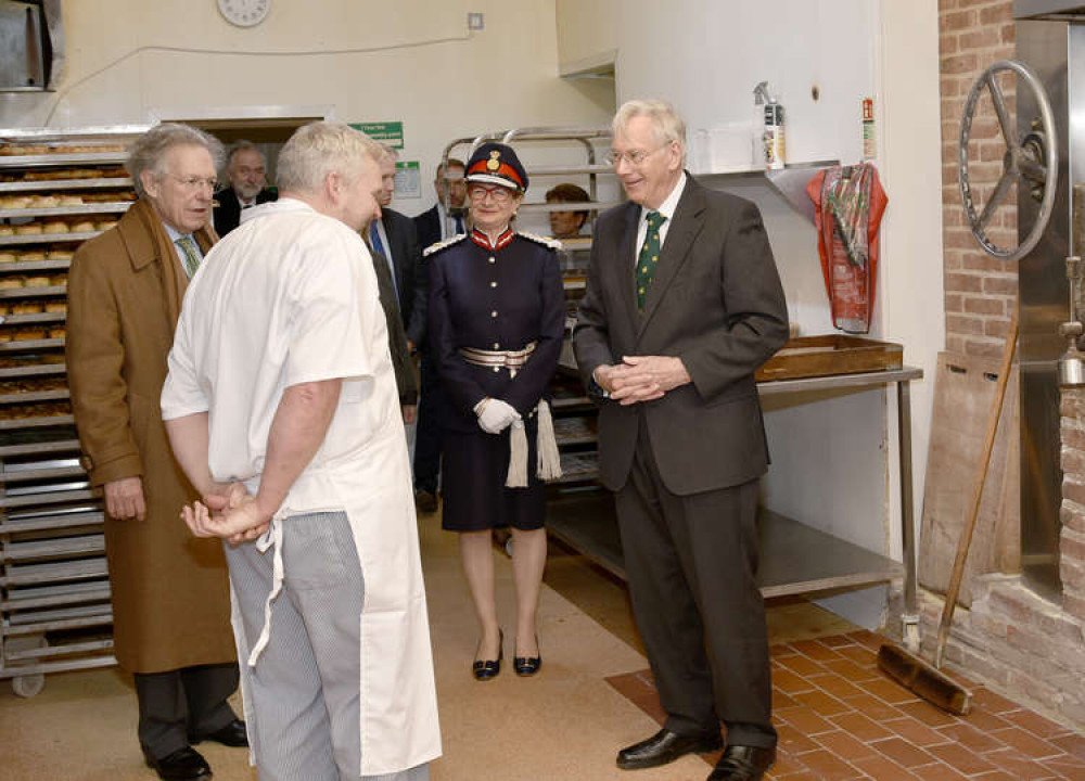 HRH meeting staff of Hambleton Bakery