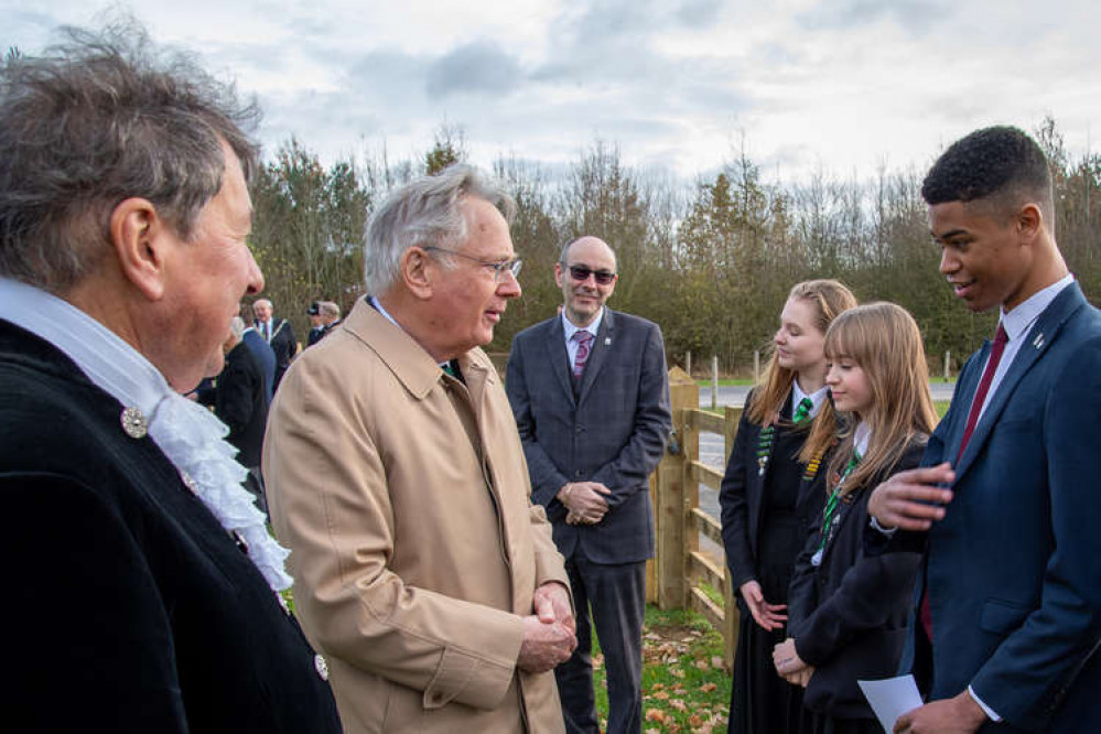 School pupils talking to The Duke about education and the local area