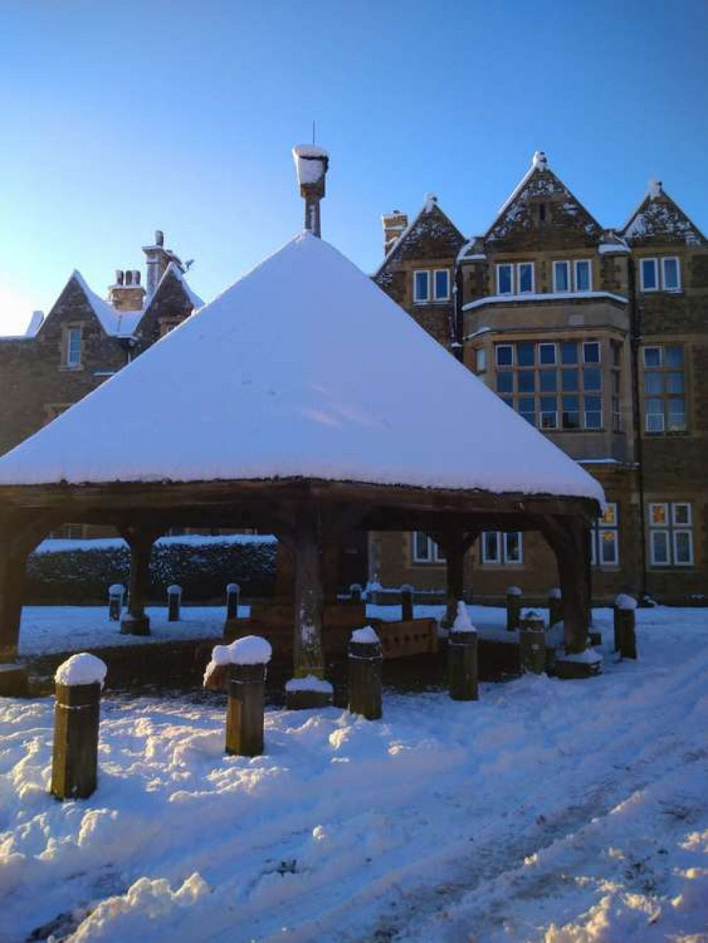 Oakham Buttercross looking festive in the snow.