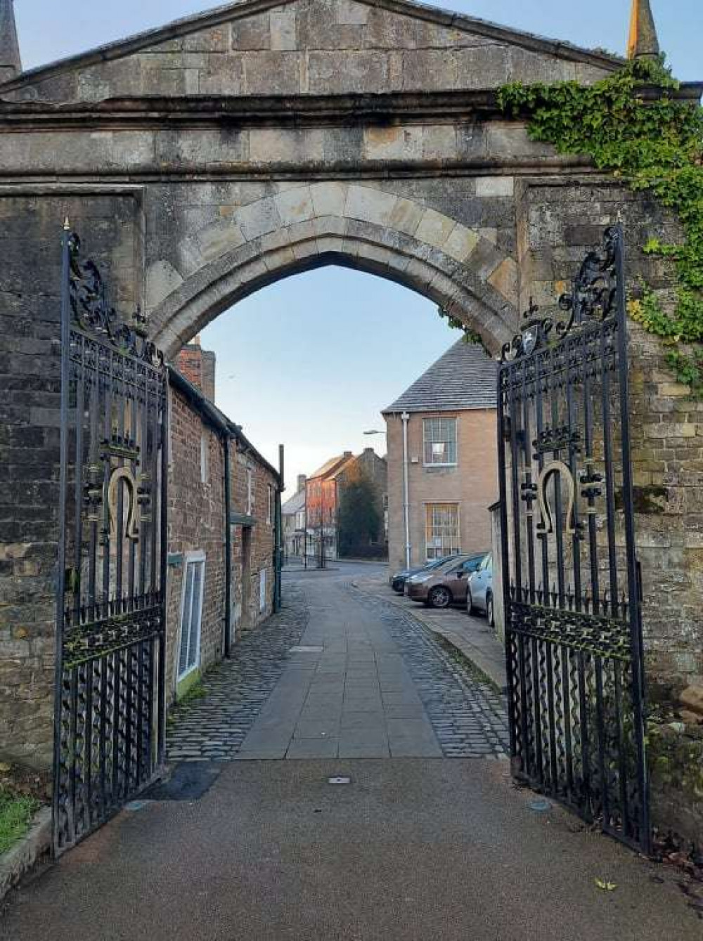 The view into town through Oakham Castle gates, only a few hundred metres from HSBC and The Wheatsheaf.