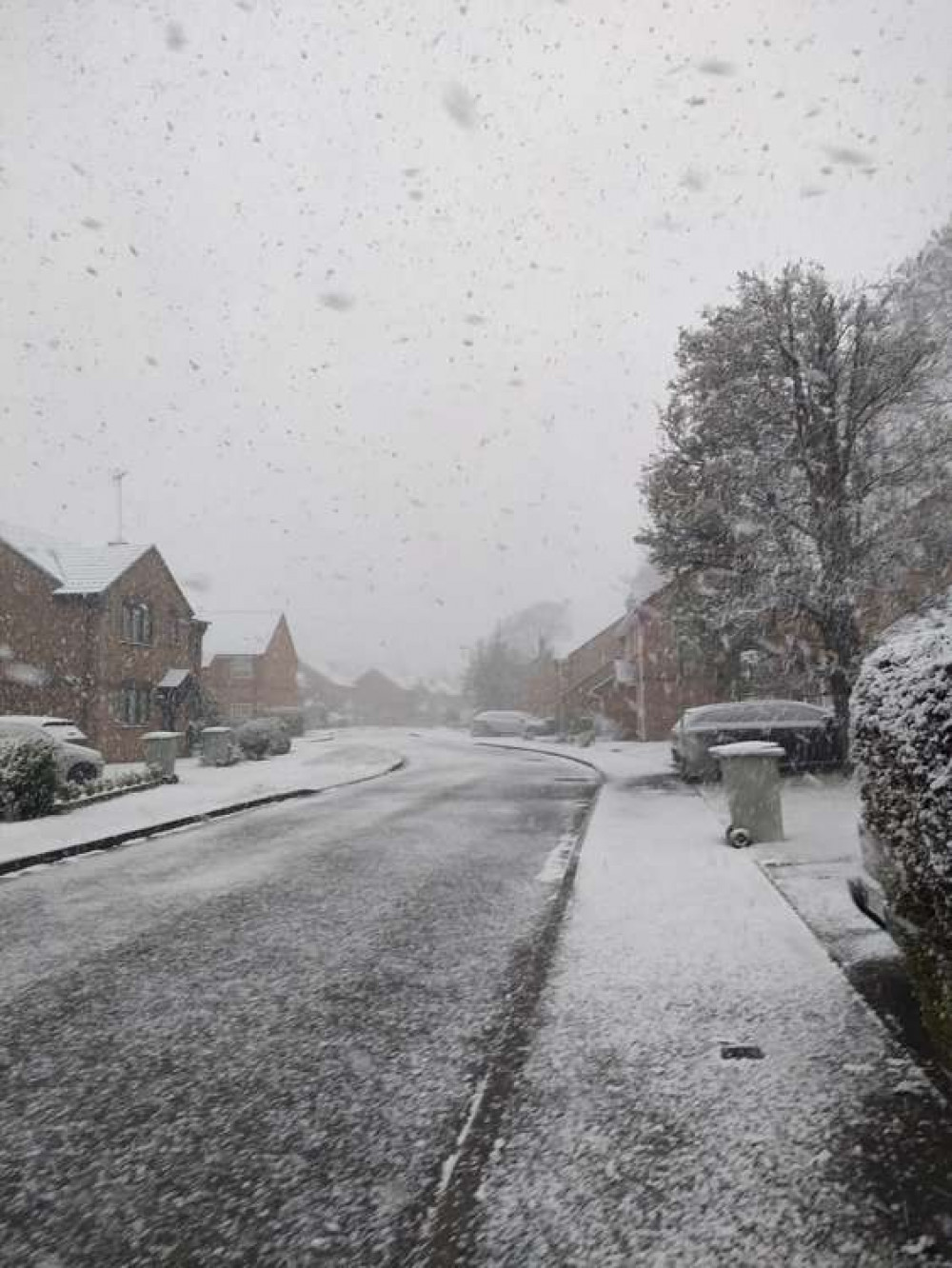 Snow falling on Foxfield Way at 7am