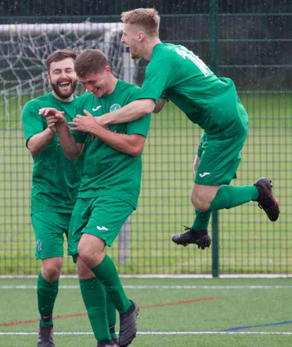 Helsby players jubilant at their "sensational" win, image courtesy of Duncan Cowley Helsby players jubilant at their "sensational" win, image courtesy of Duncan Cowley
